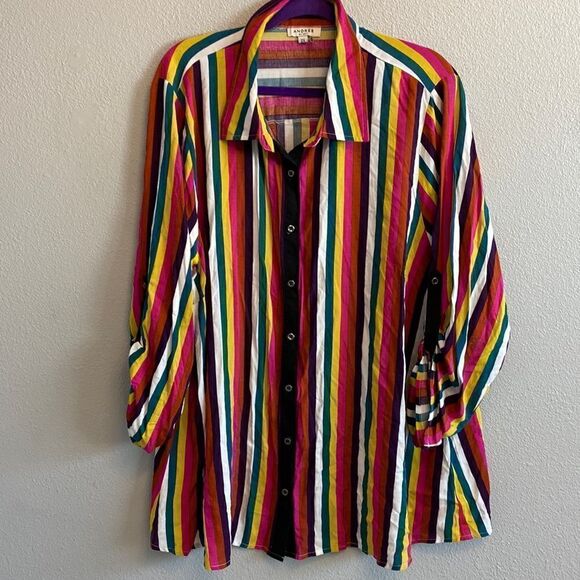 Andrew by unit- button down multicolored stripes w/ cactus embroidery- Size 2X - Picture 1 of 9